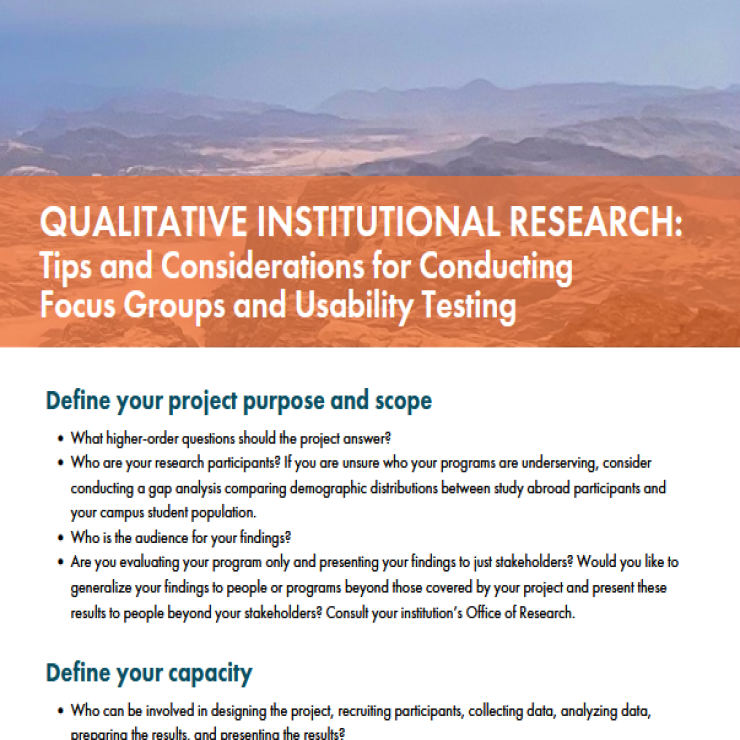 NAFSA 2025 Handout on Qualitative Institutional Research Tips and Considerations